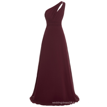 Starzz One shoulder Wine Red Chiffon Long Simply Bridesmaid Dress ST000071-4